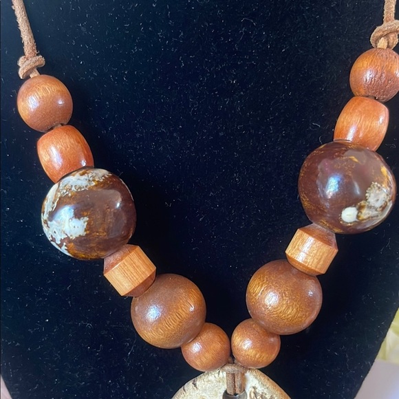 Bohemian Brown Beaded Necklace with Ornate Pendant - Picture 4 of 6